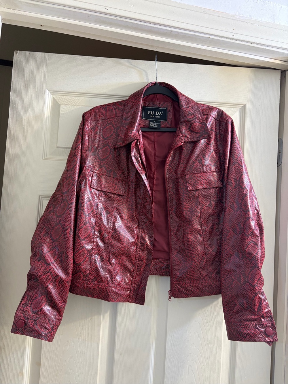 Women's Red Faux-Snake Leather Jacket